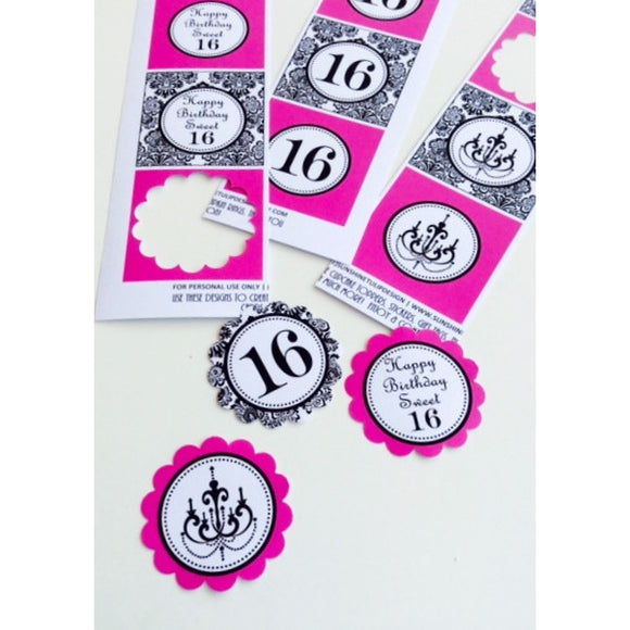 Printable Sweet 16 Birthday Cupcake Toppers, Sticker Labels & Party Favor Tags by SUNSHINETULIPDESIGN - Sunshinetulipdesign - 1