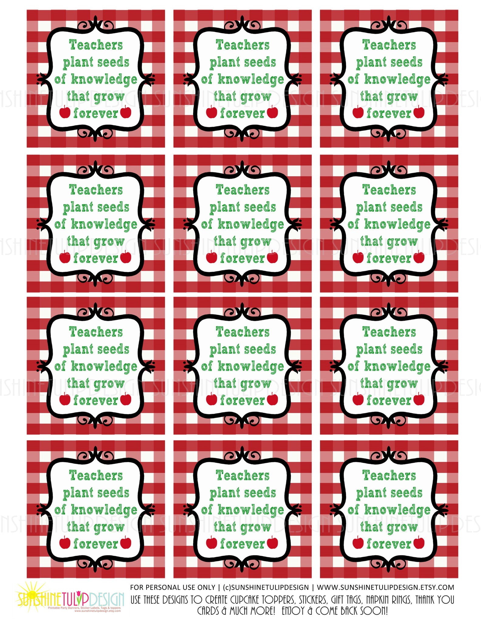 teachers plant the seeds of knowledge that grow forever Printable Teacher Appreciation, Teachers Plant Seeds Gift Tags & Plant