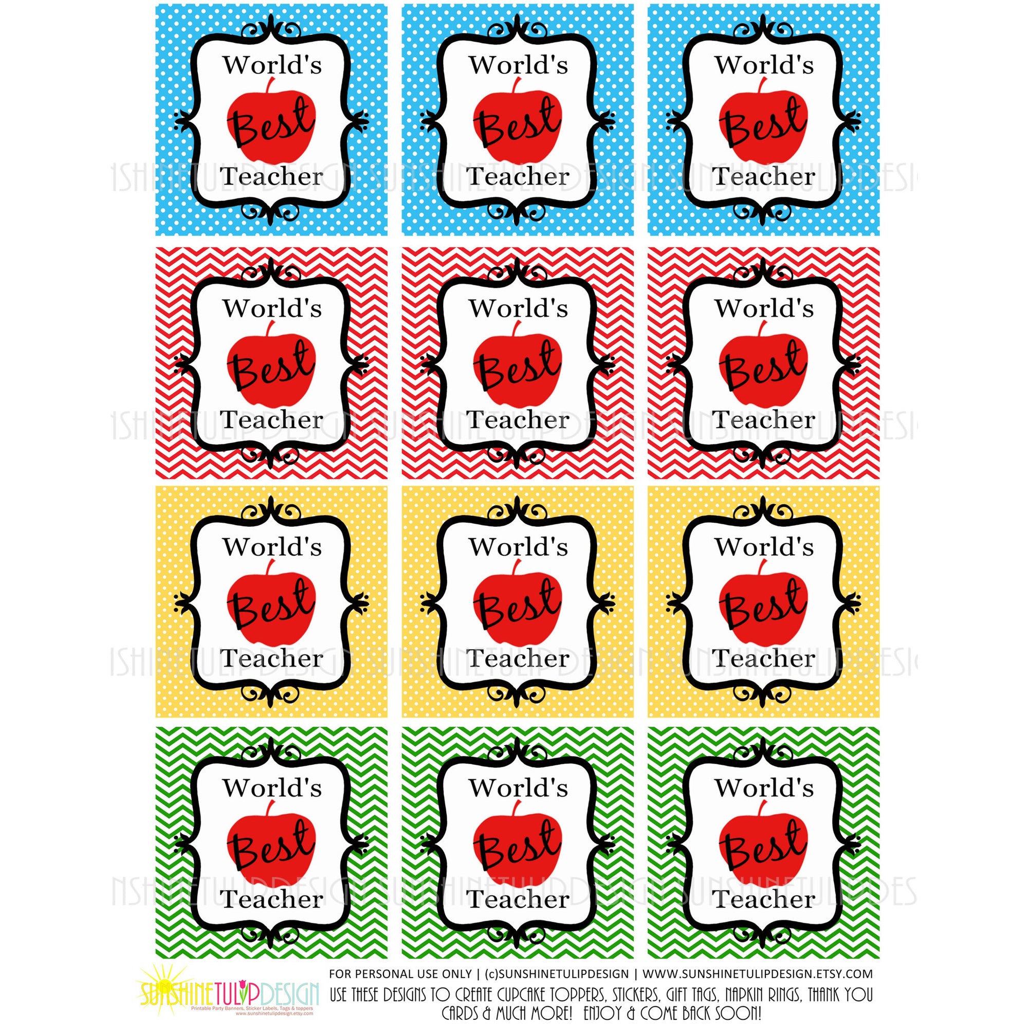 World's Best Teacher Gift Tags, Sticker Labels & Plant Stakes - Sunshinetulipdesign