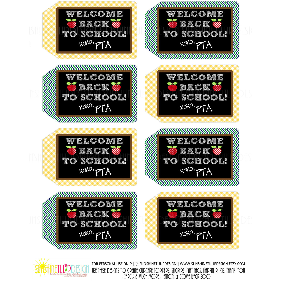 Printable PTA Tags, Welcome Back to School Teacher Appreciation Tags by SUNSHINETULIPDESIGN - Sunshinetulipdesign