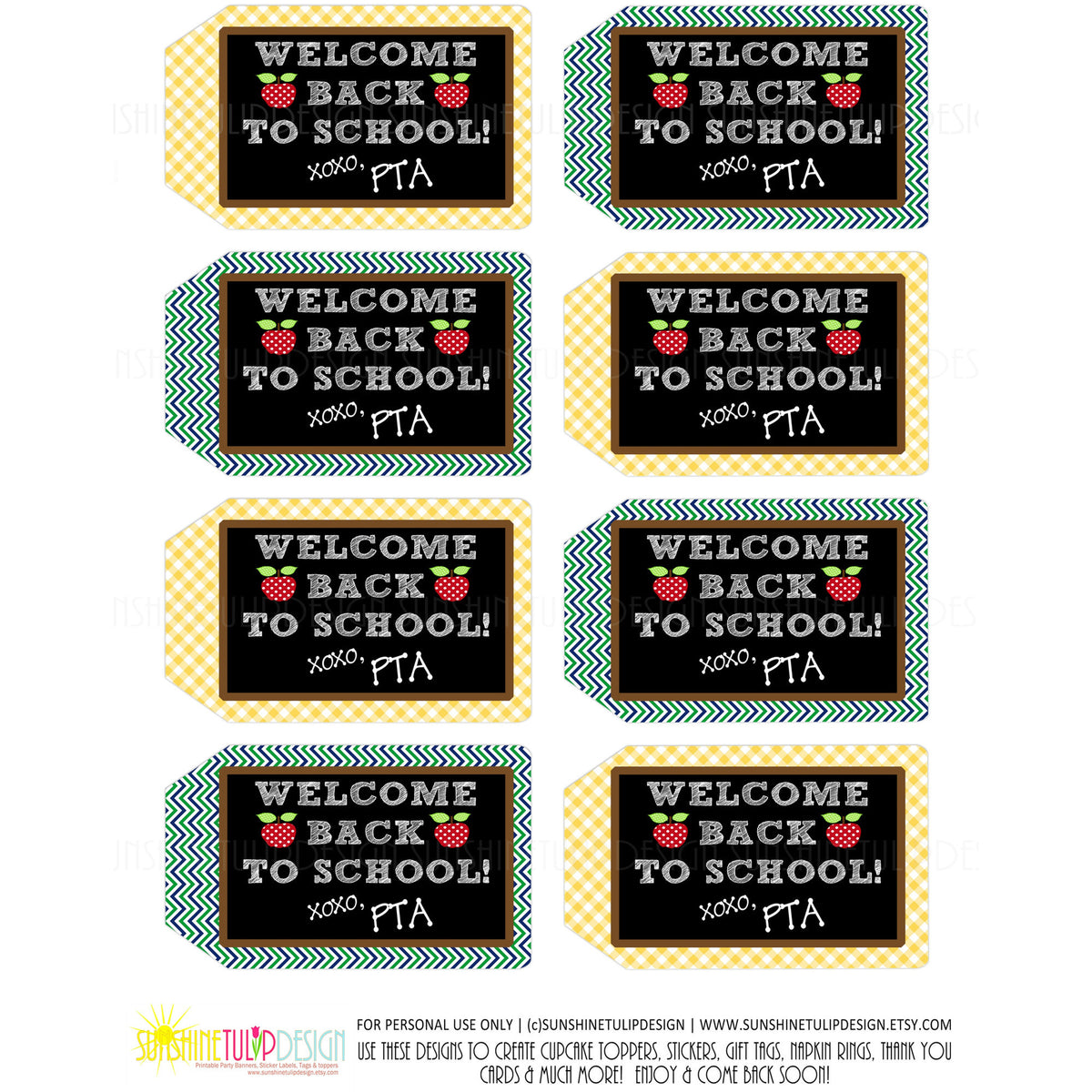 Printable PTA Tags, Welcome Back to School Teacher Appreciation Tags by SUNSHINETULIPDESIGN