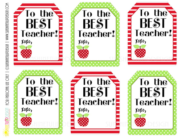 Printable Teacher Appreciation Gift Tags, The Best Teacher Gift Tags by Sunshinetulipdesign - Sunshinetulipdesign - 1