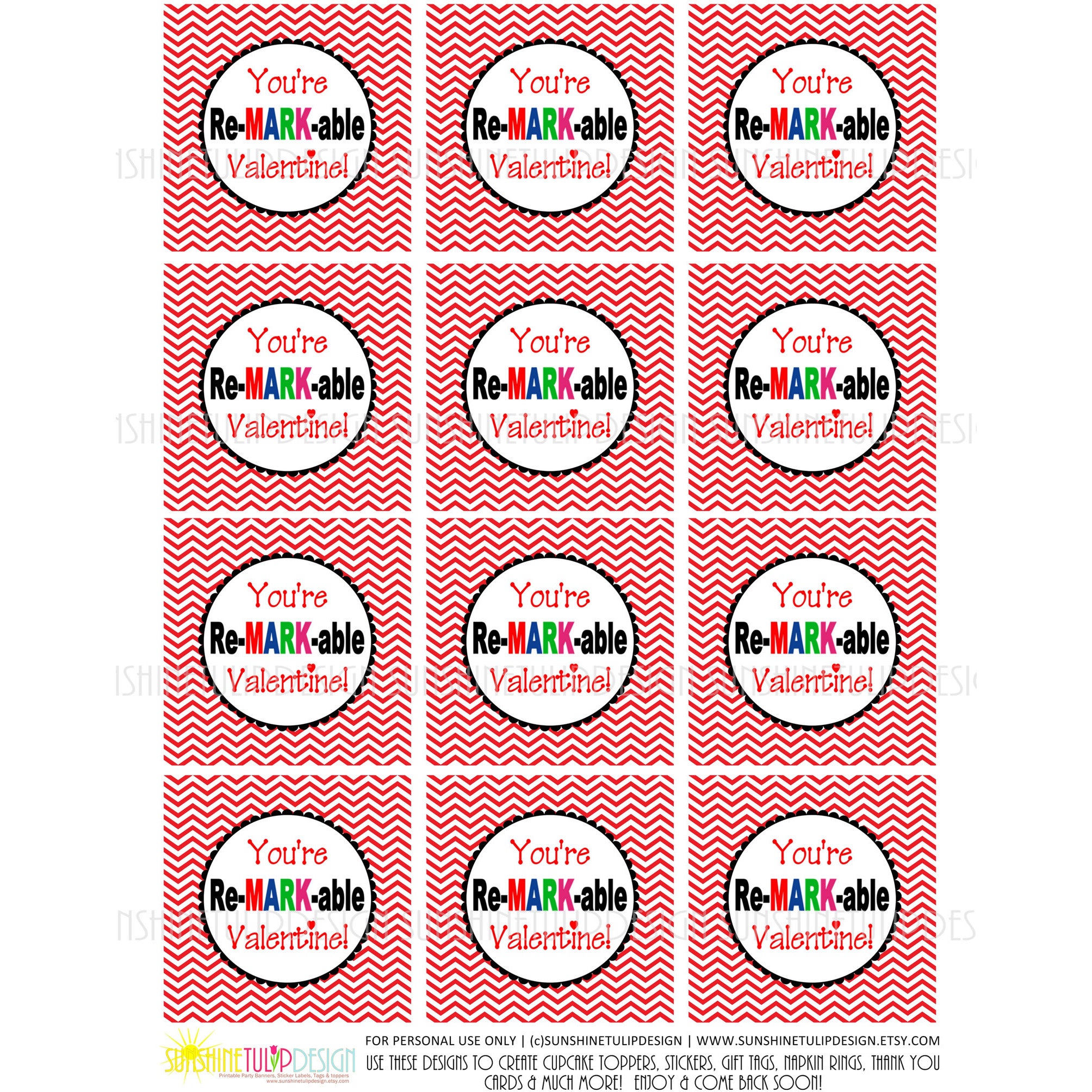 printable valentines day gift tags, you're remarkable valentine sunshinetulipdesign