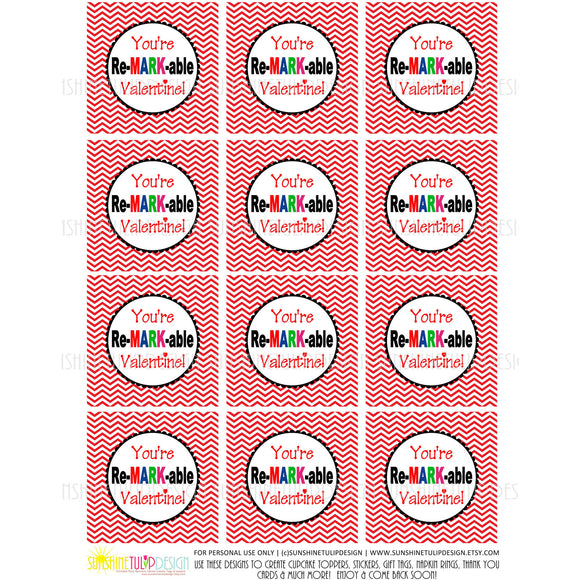 Printable Valentines Day Gift Tags, You're ReMARKable Valentine by SUNSHINETULIPDESIGN - Sunshinetulipdesign