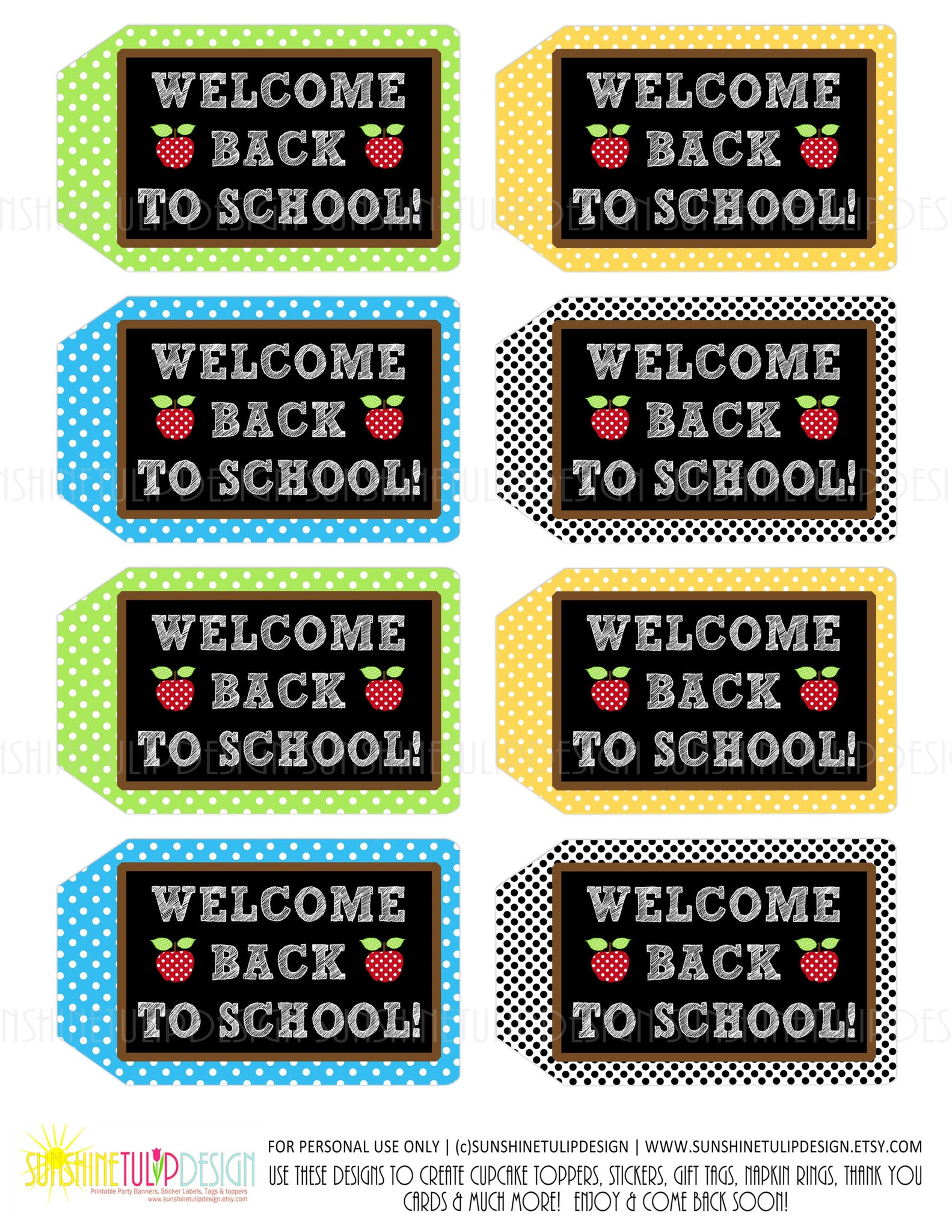 Printable Welcome Back to School Teacher Appreciation Tags - Sunshinetulipdesign
