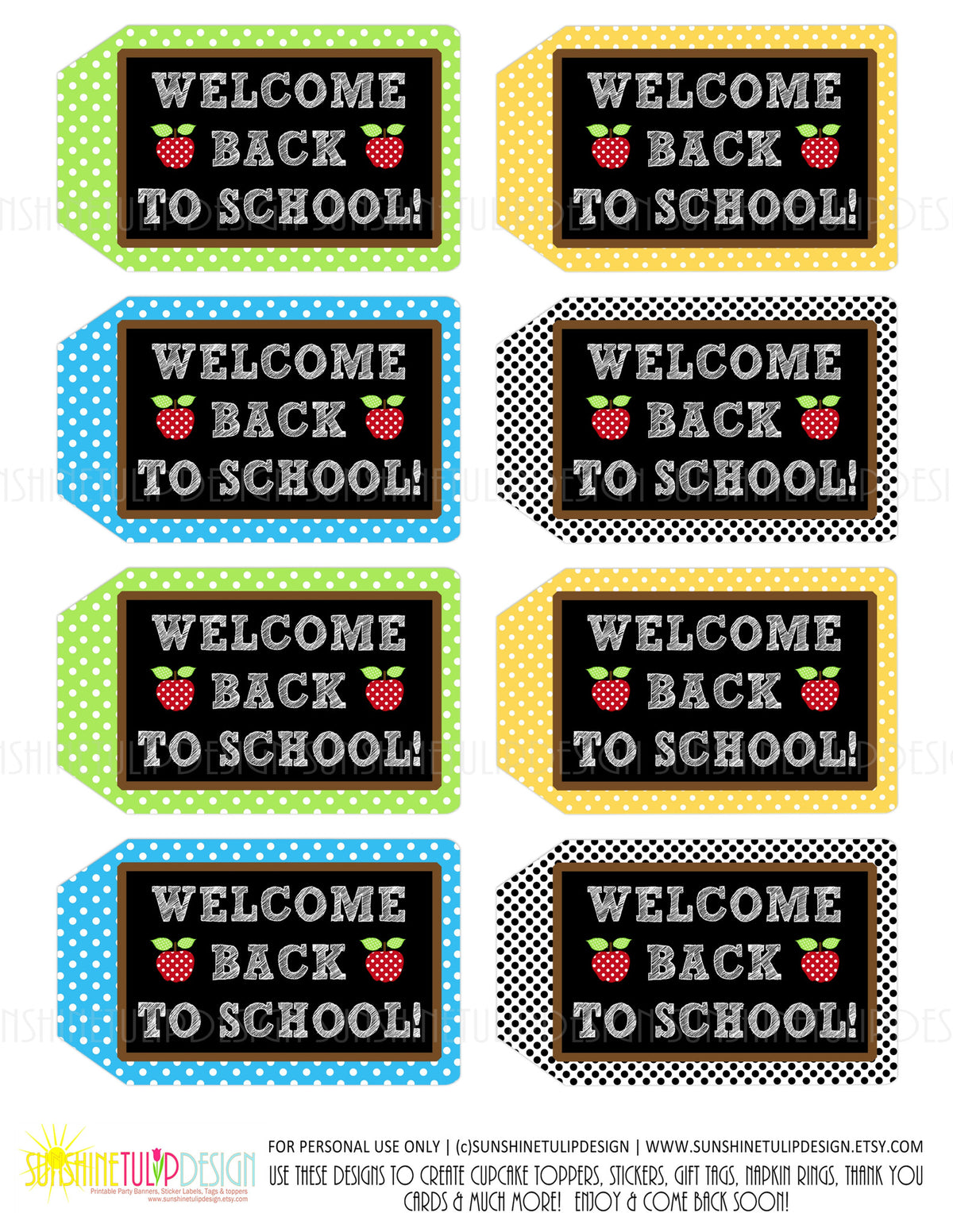 Printable Welcome Back to School Teacher Tags, 1st Day of School Gift Tags by SUNSHINETULIPDESIGN