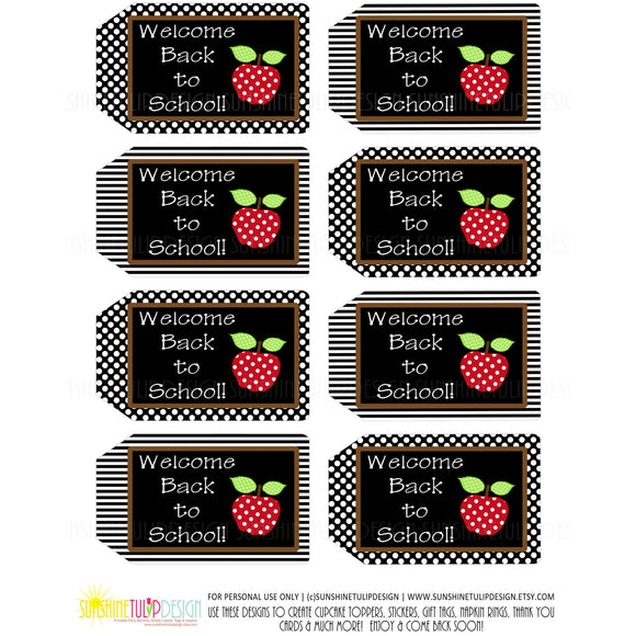 Printable Welcome Back to School Tags, Teacher Appreciation Tags, 1st Day of School Gift Tags by SUNSHINETULIPDESIGN