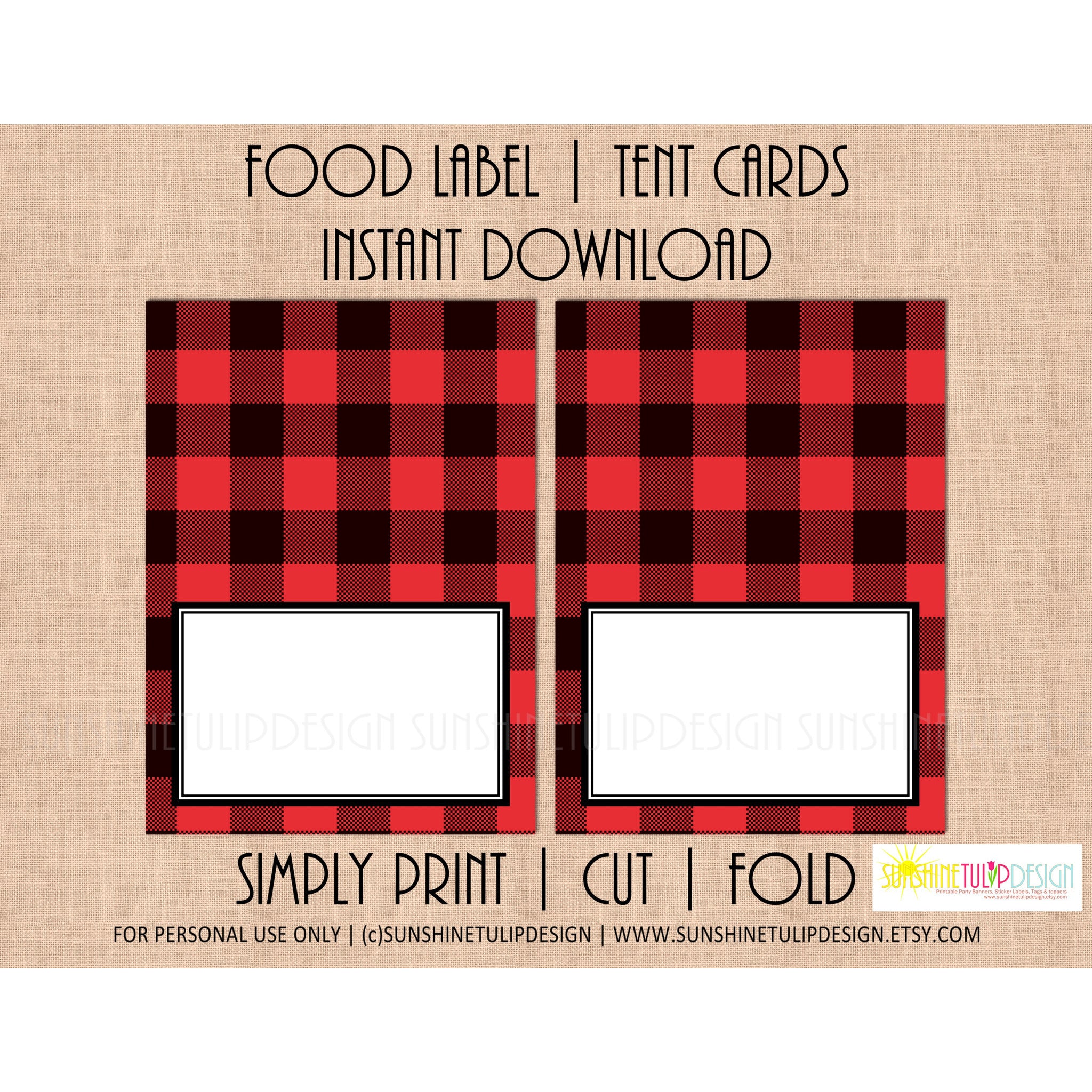 Printable Buffalo Plaid Food Label Tent Cards, Christmas, Holiday & All Occasion by SUNSHINETULIPDESIGN