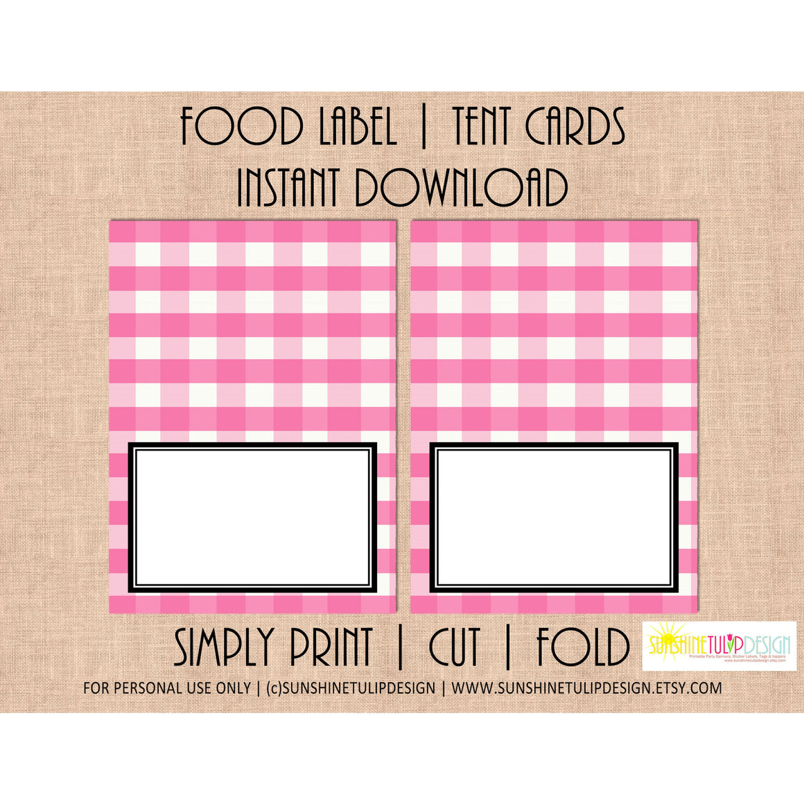 Printable Food Label Tent Cards Pink Buffalo Plaid Christmas, Holiday & All Occasion by SUNSHINETULIPDESIGN - Sunshinetulipdesign