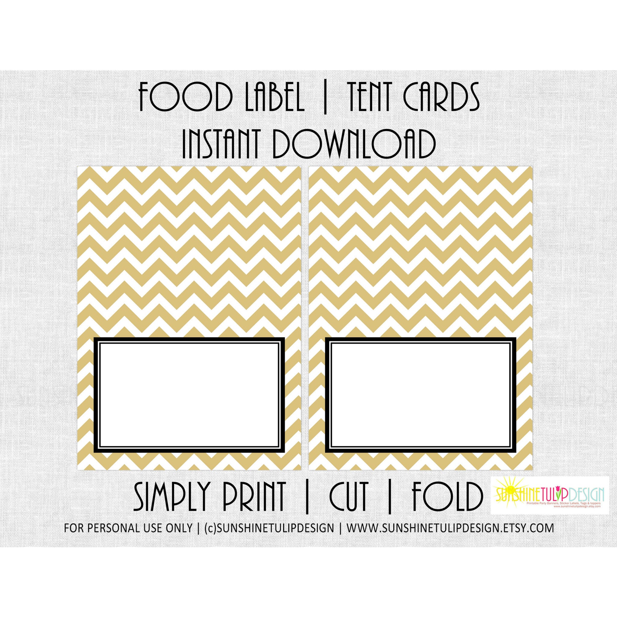 Printable Food Buffet Table Tent Cards Gold & Chevron - Sunshinetulipdesign