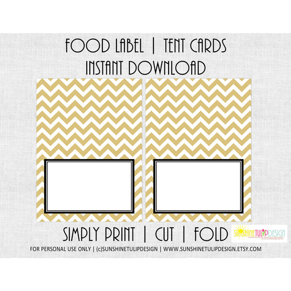 Printable Food Buffet Table Tent Cards Gold & Chevron - Sunshinetulipdesign