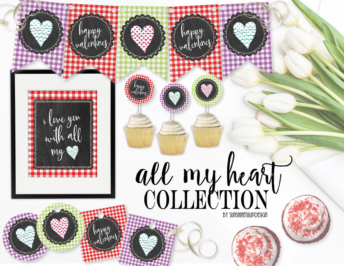 Printable Valentines Party Collection Decor, Printable Valentine's Day Party Decorations, Instant Download Valentines Party by SUNSHINETULIPDESIGN
