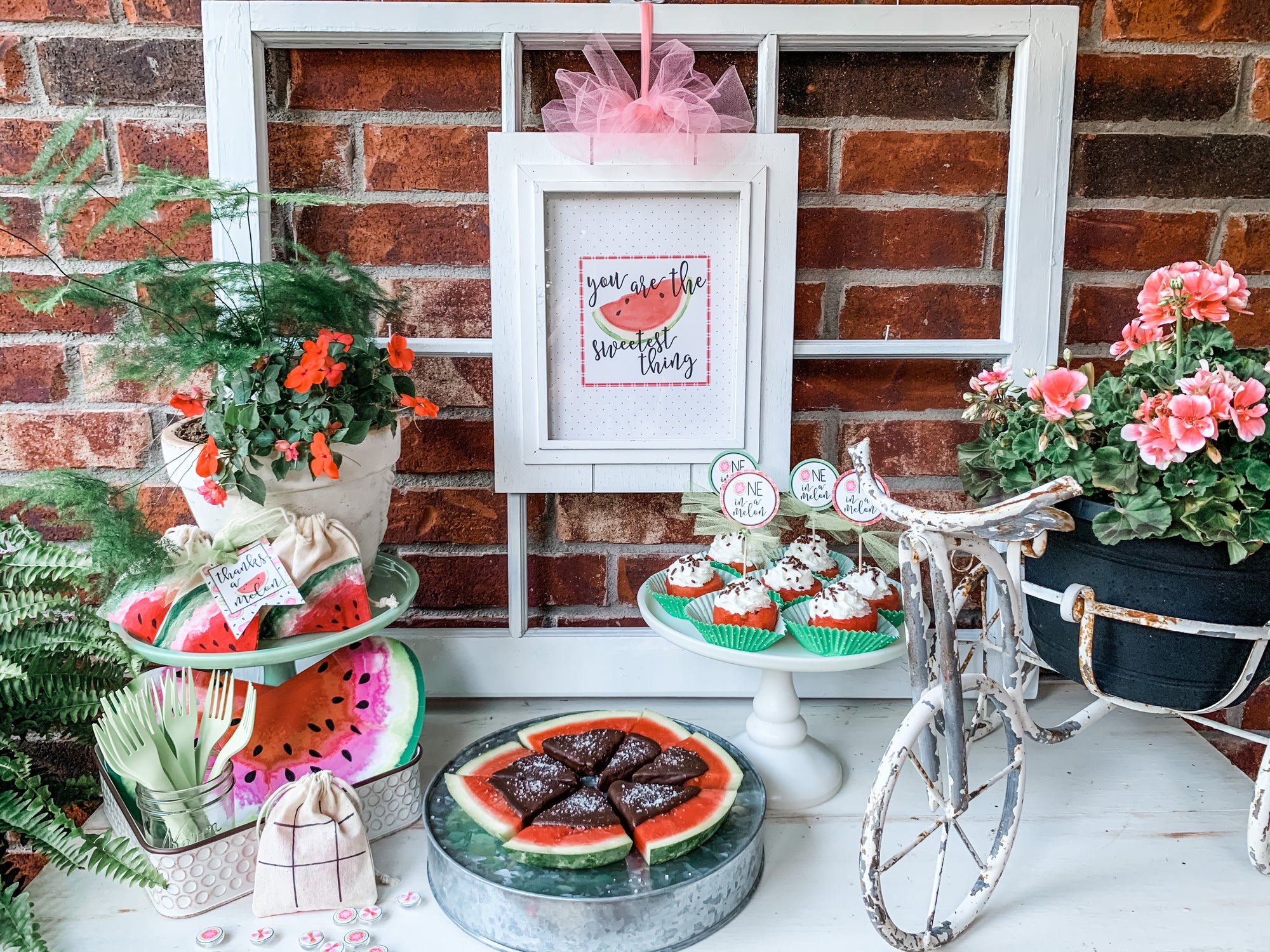 Printable Watermelon Party Decorations, Printable One in a Melon Birthday Decorations, Printable Fruit Birthday Decorations by SUNSHINETULIPDESIGN