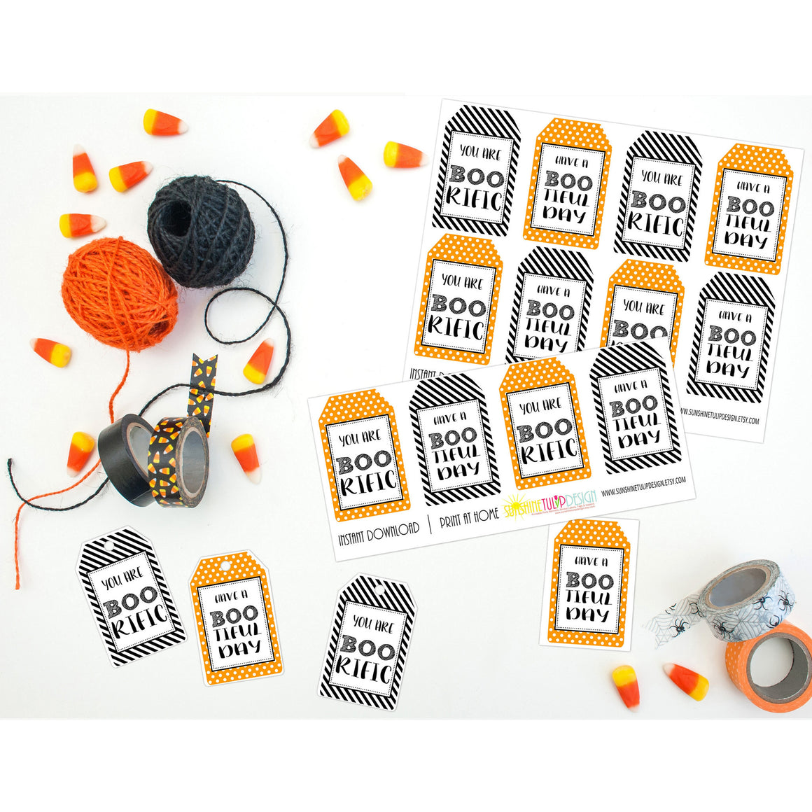 Printable Halloween Gift Tags, Halloween BOOrific & BOOtiful Day Favor Gift Tags by Sunshinetulipdesign - Sunshinetulipdesign - 1