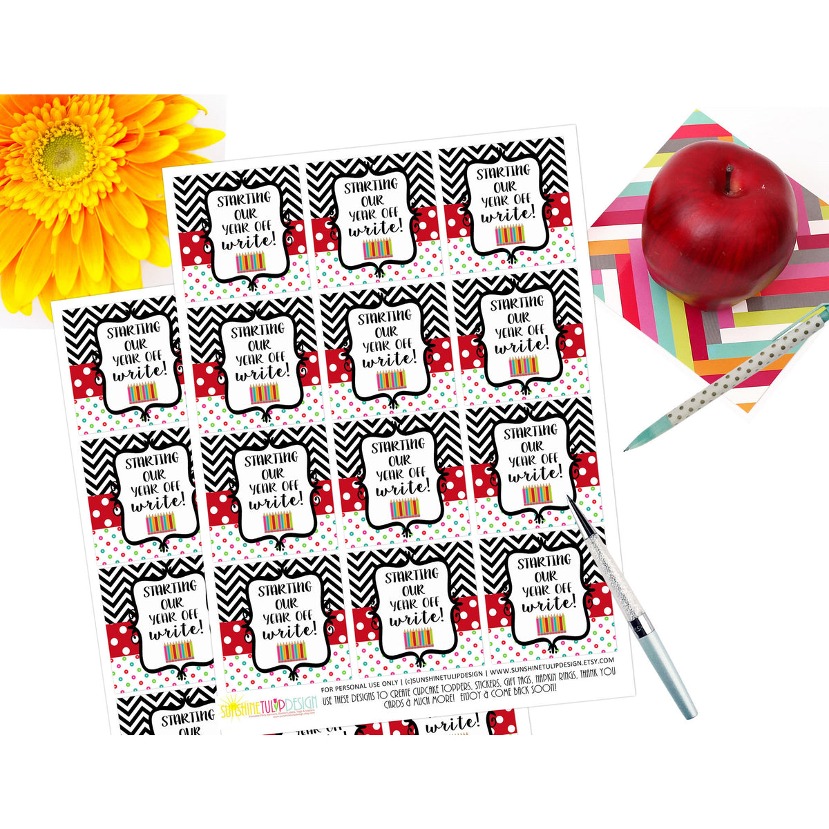 Printable Starting Our Year Off Write Gift Tags, Printable Teacher Appreciation Gift Tags, by SUNSHINETULIPDESIGN